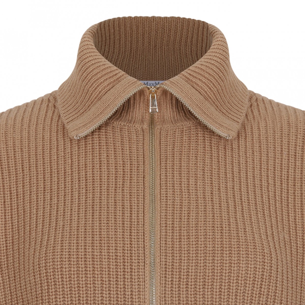 Camel Wool and Cashmere Zip-Up Sweater