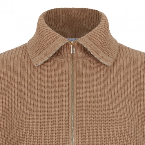 Camel Wool and Cashmere Zip-Up Sweater