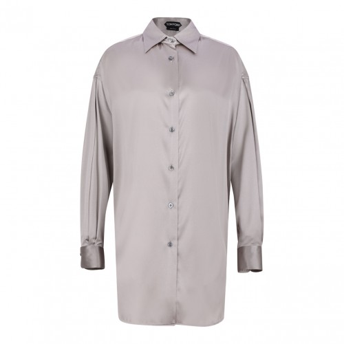 Silver Stretch Silk Satin Shirt