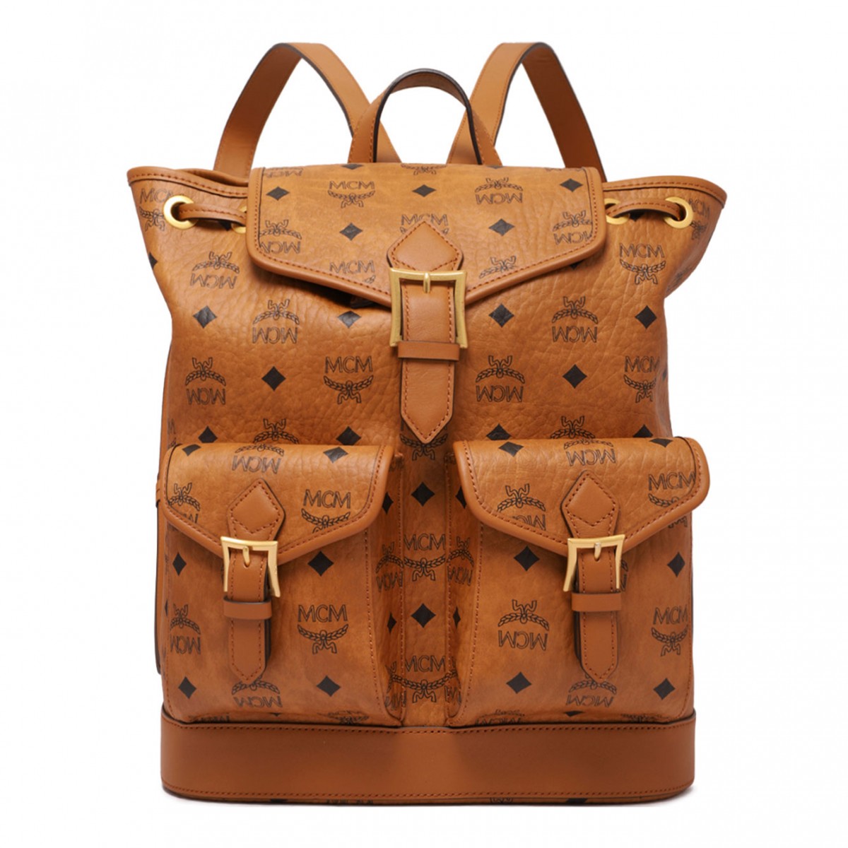 Cognac Small Aren Monogram Print Backpack
