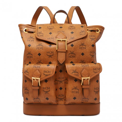 Cognac Small Aren Monogram Print Backpack