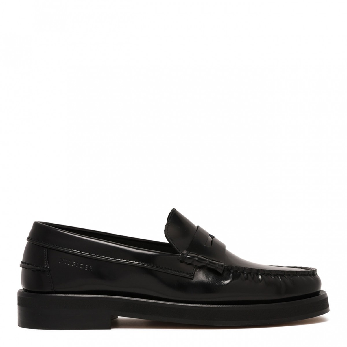 Black Leather Loafers With Embossed Logo