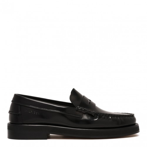 Black Leather Loafers With Embossed Logo
