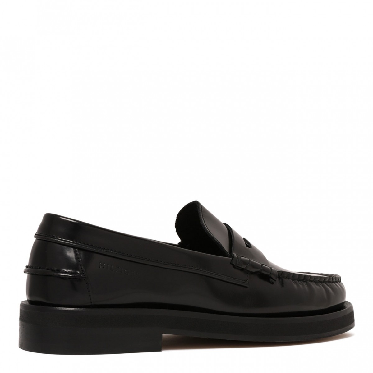 Black Leather Loafers With Embossed Logo