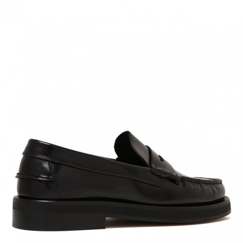Black Leather Loafers With Embossed Logo