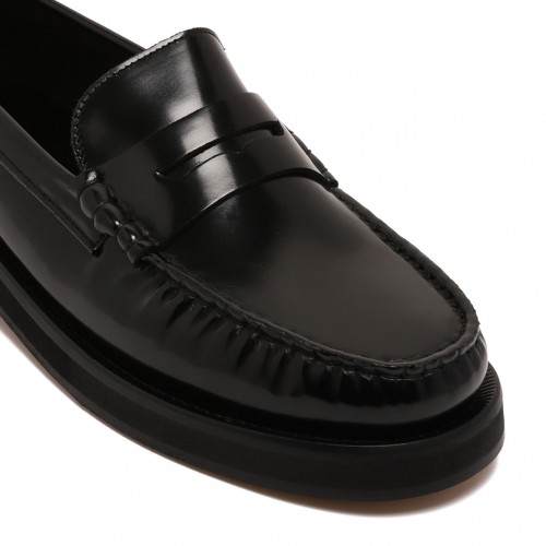 Black Leather Loafers With Embossed Logo