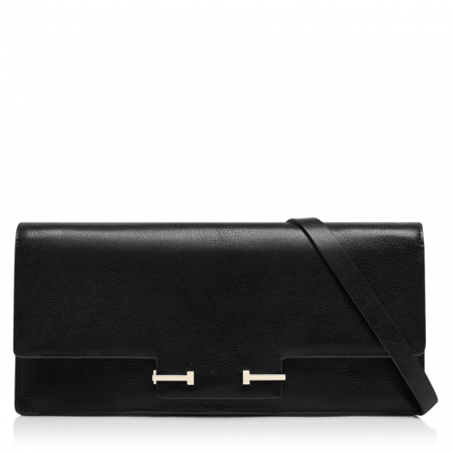 Black Supple Grain Leather Aube E/W Shoulder Bag