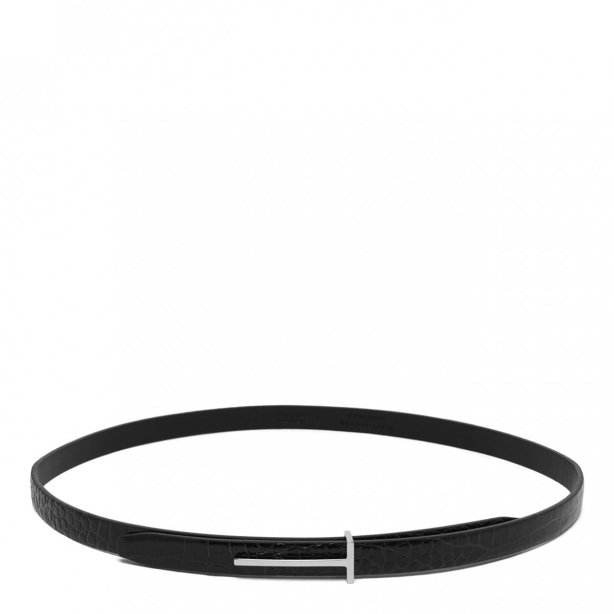 Black Printed Croc Slim T Belt