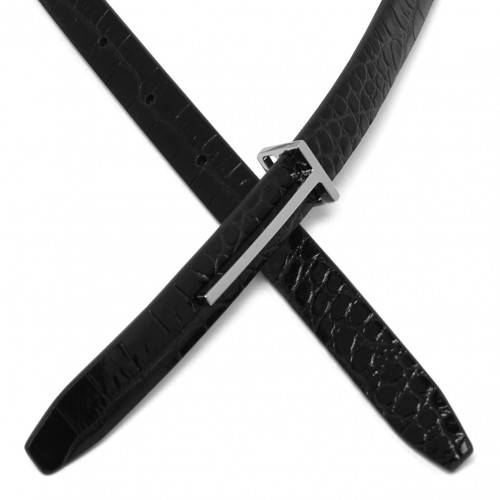Black Printed Croc Slim T Belt 2