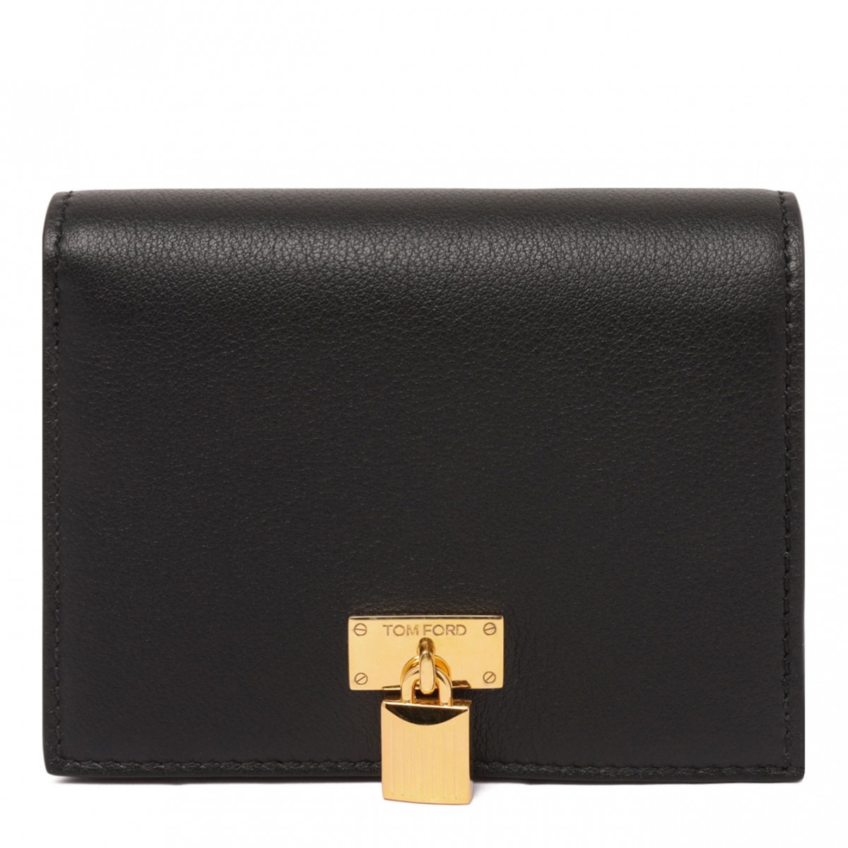 Black Natural Grain Leather Padlock Compact Wallet