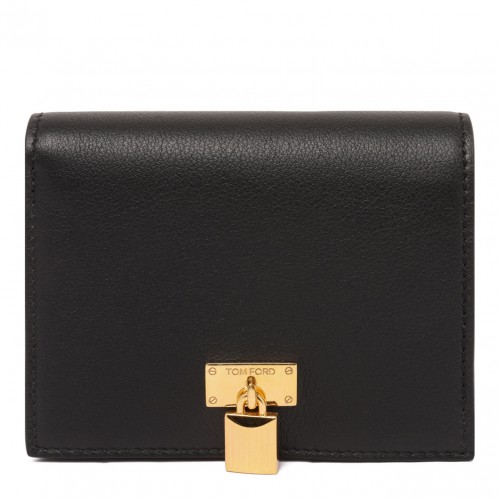 Black Natural Grain Leather Padlock Compact Wallet