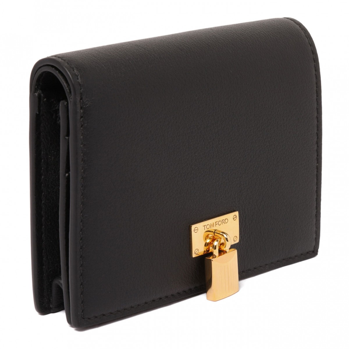 Black Natural Grain Leather Padlock Compact Wallet