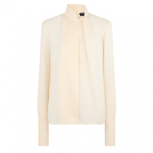 Ivory Washed Silk Georgette Long Sleeve Blouse