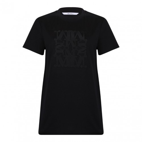 Black Cotton Logo Embroidered T-Shirt