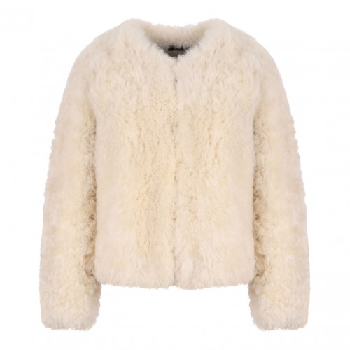 Off White Collarless Shearling Jacket