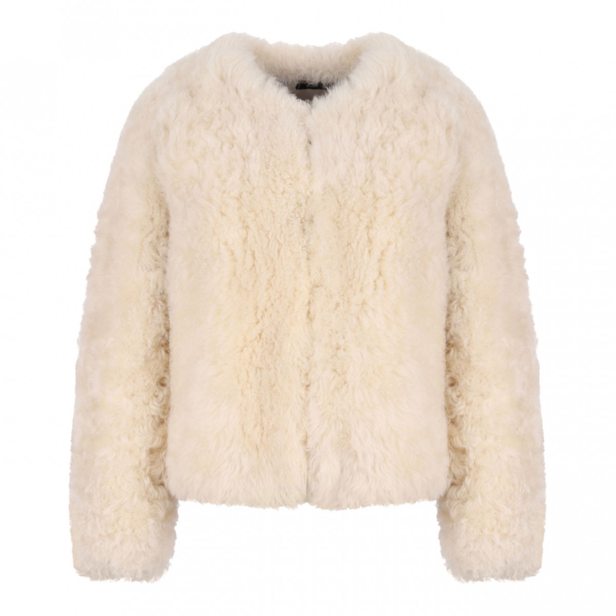 Off White Collarless Shearling Jacket