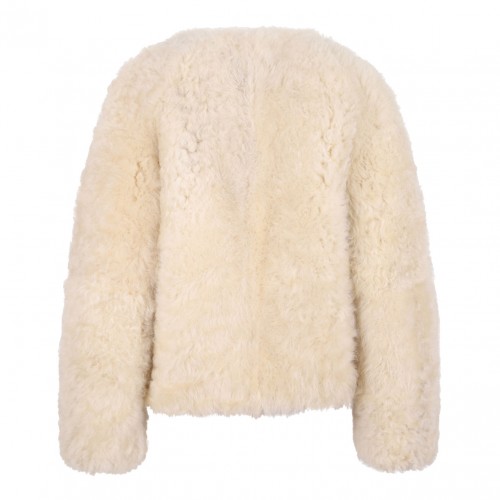 Off White Collarless Shearling Jacket 2
