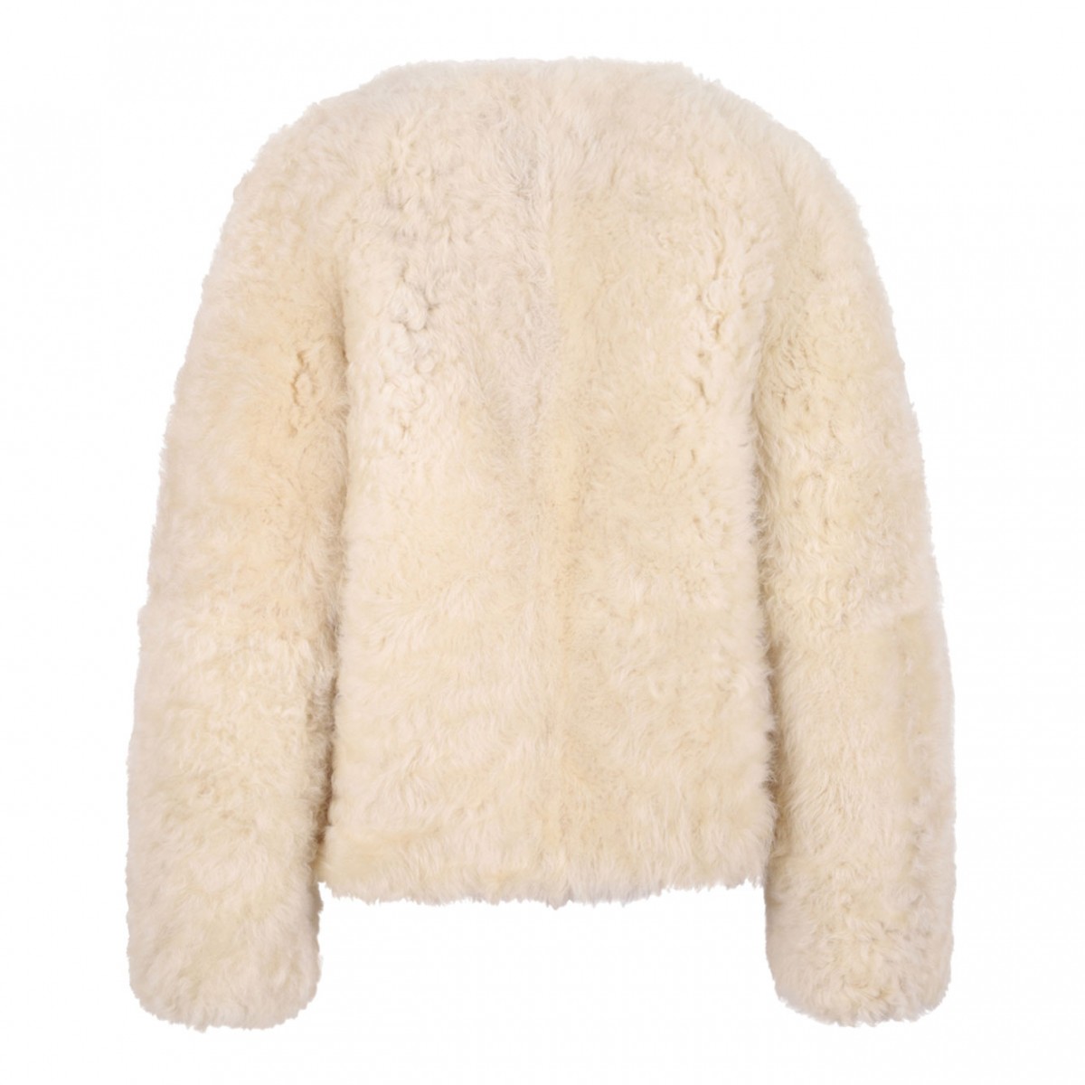 Off White Collarless Shearling Jacket