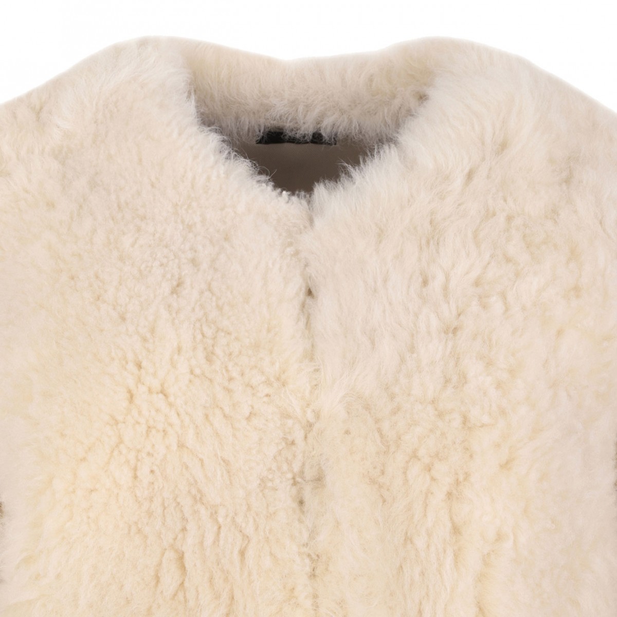 Off White Collarless Shearling Jacket