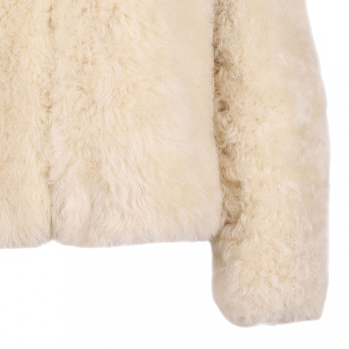 Off White Collarless Shearling Jacket