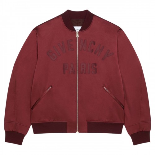 Burgundy Zipped Blouson Satin Bomber Jacket