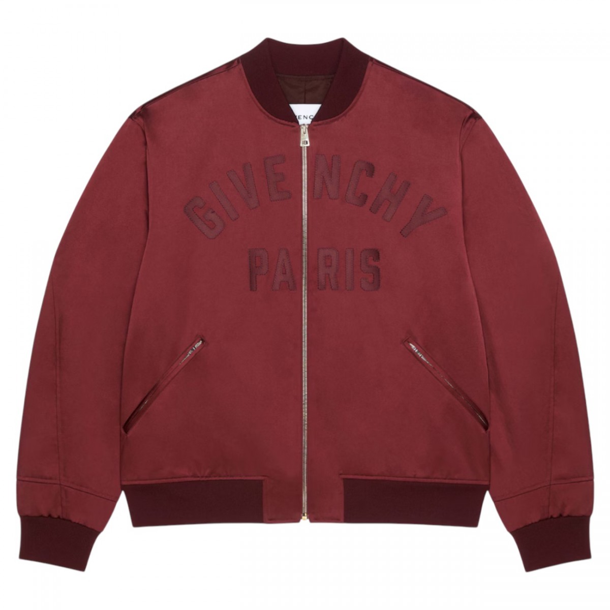 Burgundy Zipped Blouson Satin Bomber Jacket