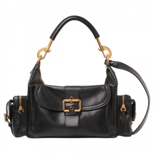 Black Glossy Leather Camera Bag