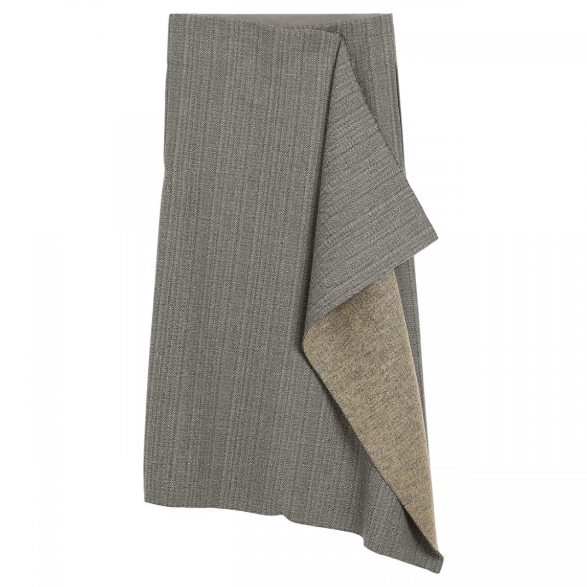 Grey Wool Midi Herringbone Wrapped Skirt