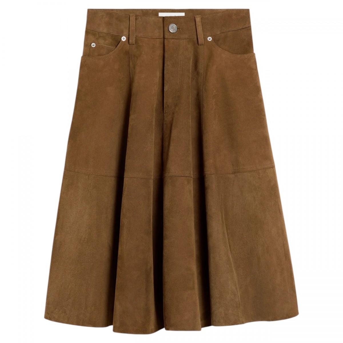 Hazelnut Brown Goat Suede Leather Midi Skirt