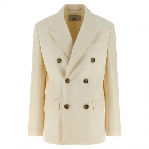 Ivory Wool Double-Breasted Blazer
