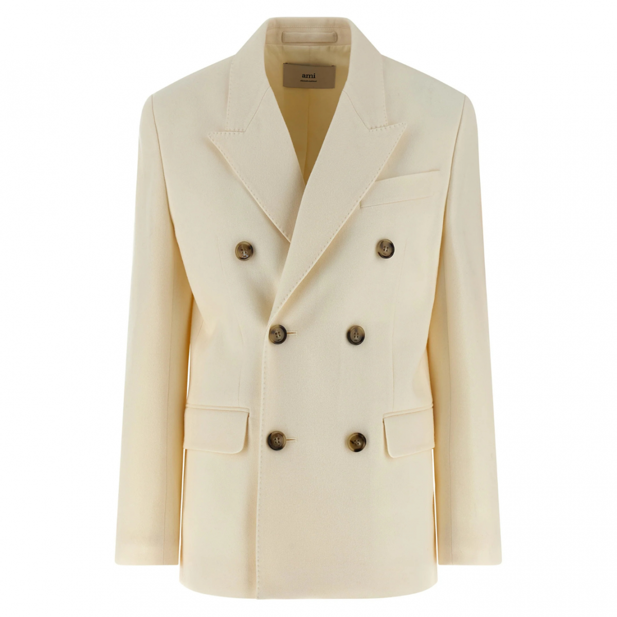 Ivory Wool Double-Breasted Blazer