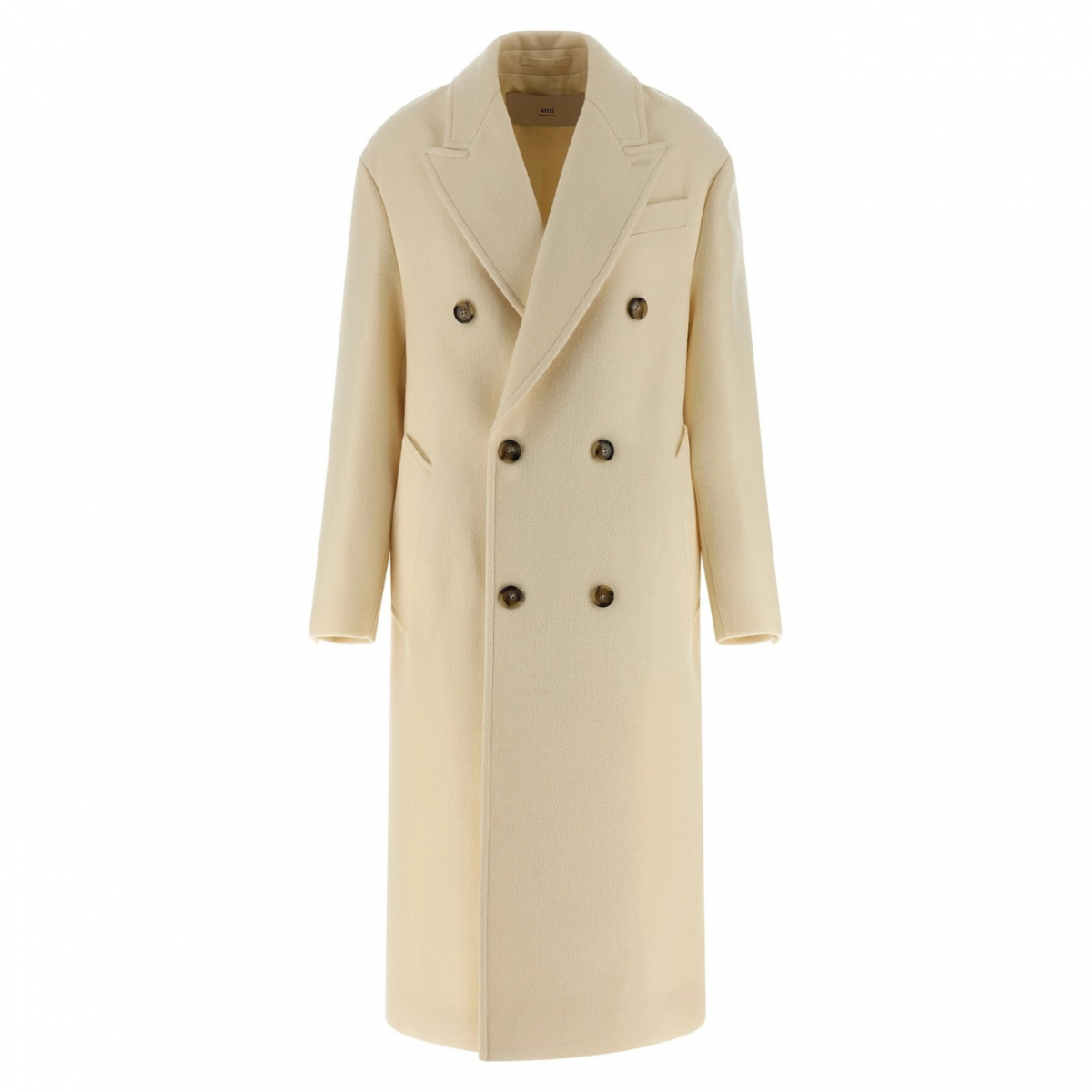 Ivory White Wool Double Breasted Long Coat
