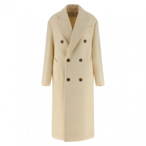 Ivory White Wool Double Breasted Long Coat