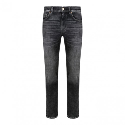 Dark Grey La Medusa Embroidery-Detail Jeans