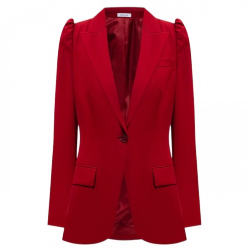 Red Wool Single-Breasted Blazer