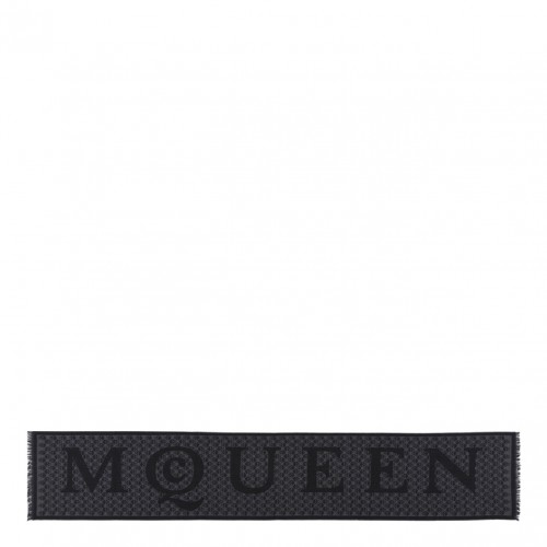 Black Skull-Print Wool Scarf