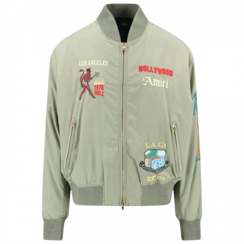 Olive Green Bomber Jacket With Zip And Embroidery