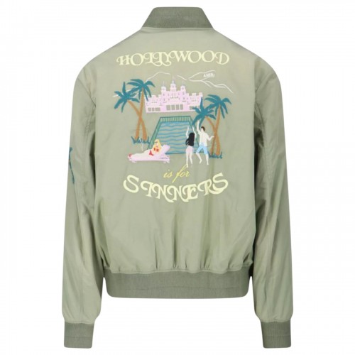 Olive Green Bomber Jacket With Zip And Embroidery 2