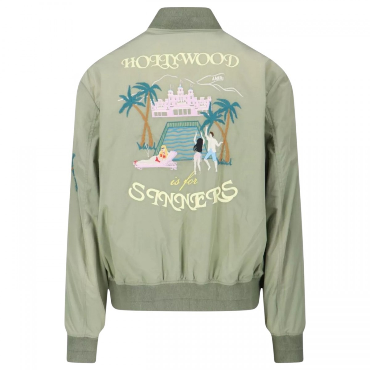 Olive Green Bomber Jacket With Zip And Embroidery