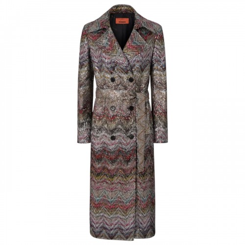 Multicolour Belted Trench Coat In Viscose Blend