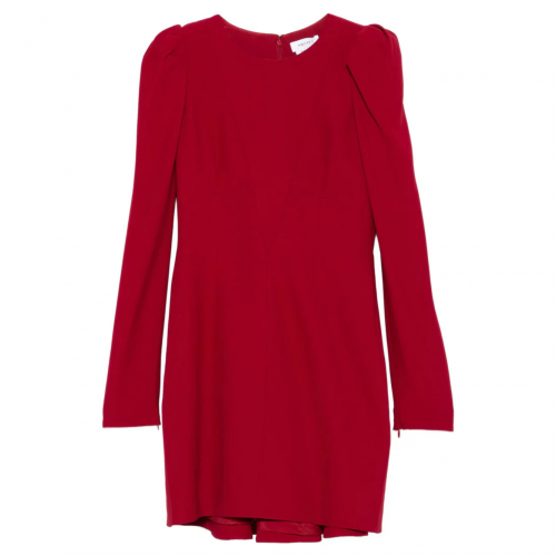 Crimson Puff Sleeve Fitted Dress
