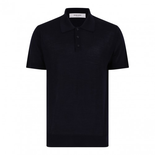 Dark Blue Virgin Wool Polo Shirt