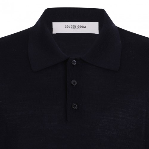 Dark Blue Virgin Wool Polo Shirt