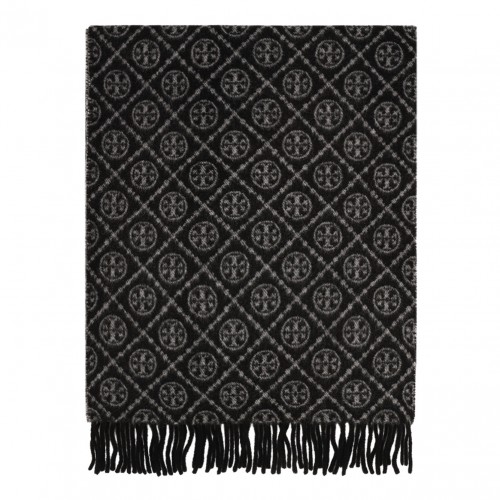 Black Long T Monogram Scarf