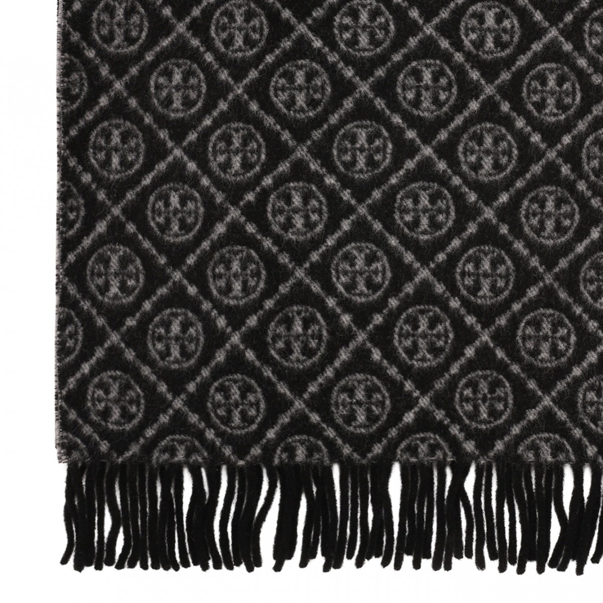 Black Long T Monogram Scarf