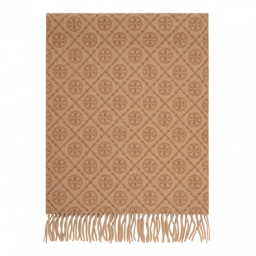 Camel Long T Monogram Scarf