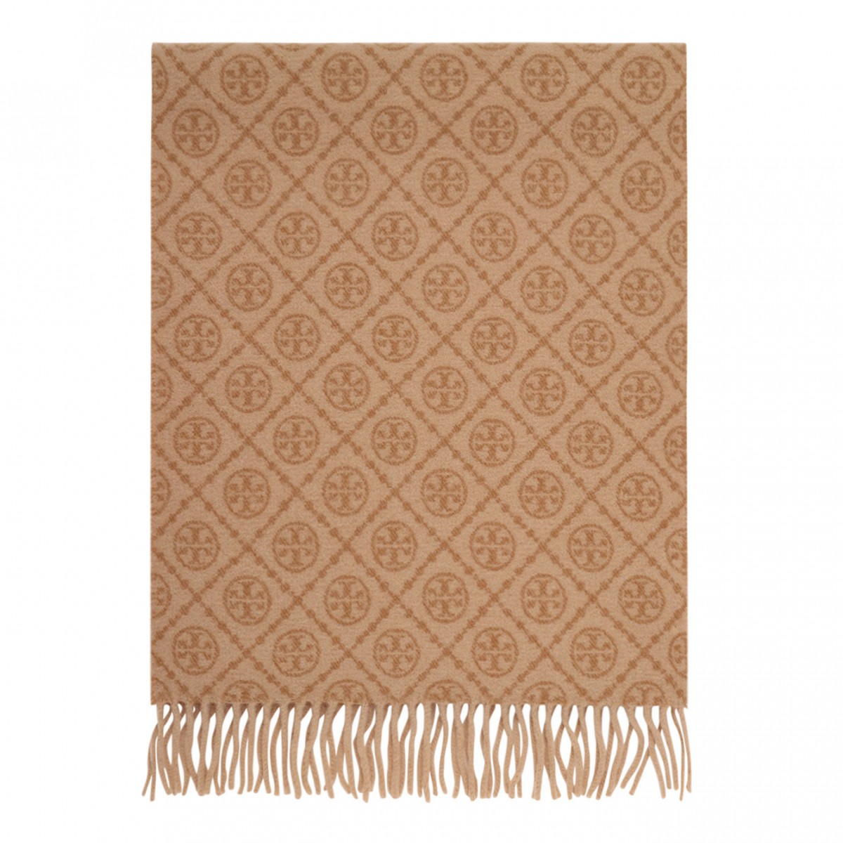 Camel Long T Monogram Scarf