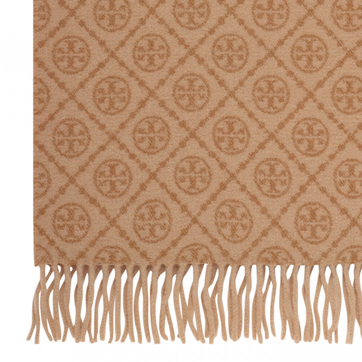Camel Long T Monogram Scarf