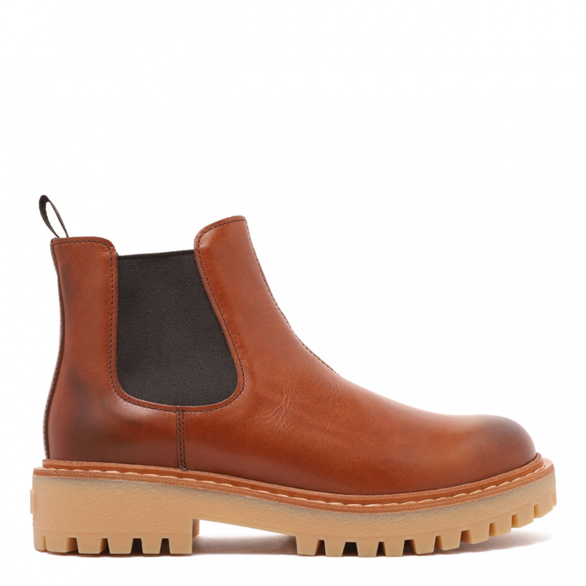 Cognac Leather Ankle Boots