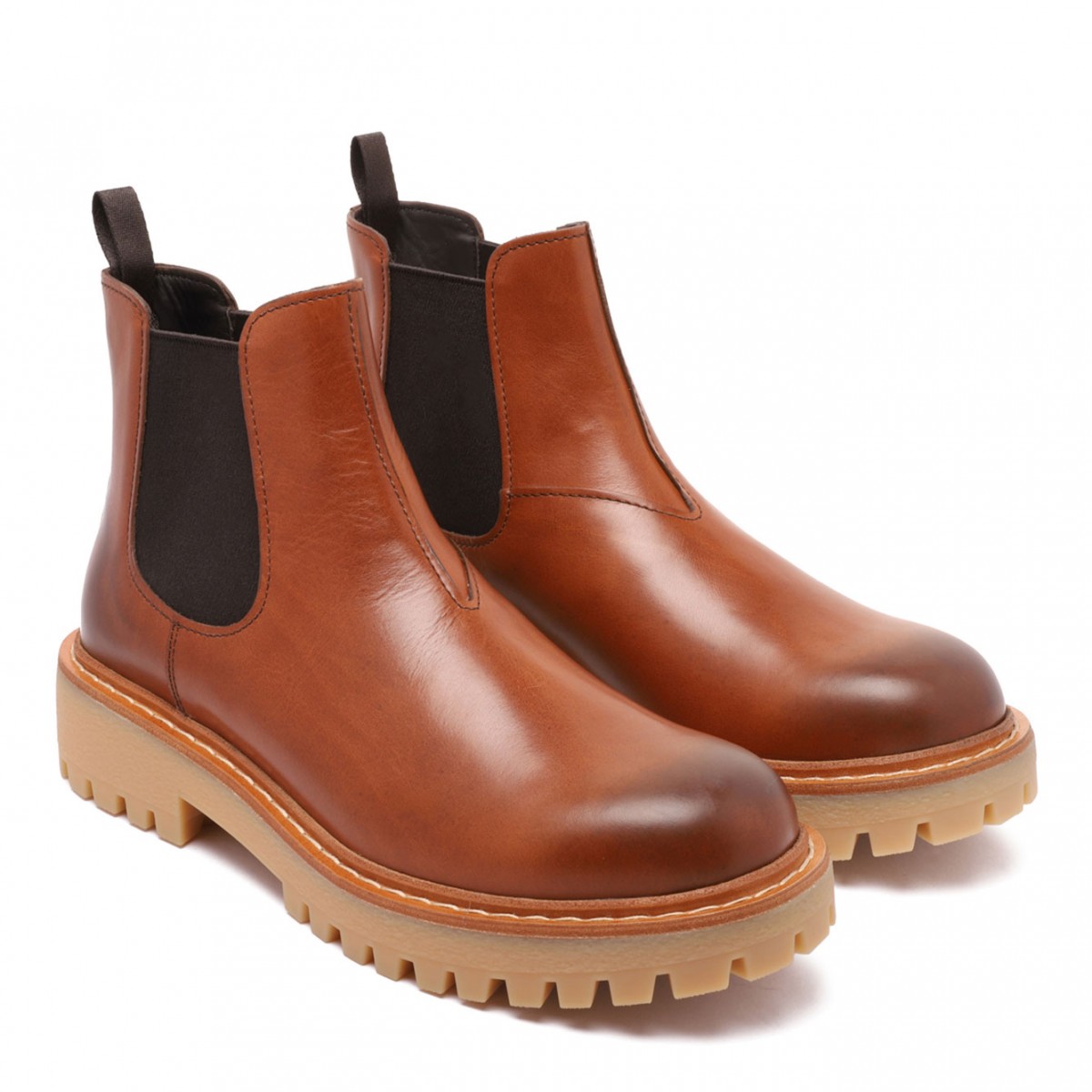 Cognac Leather Ankle Boots